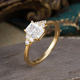 1CT Emerald Cut Moissanite Classic Side Stone Engagement Ring